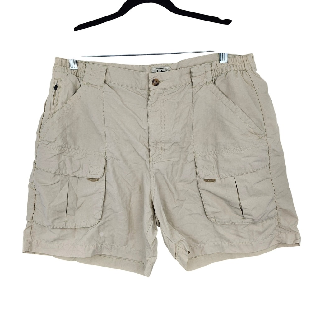 LL Bean Mens Tropicwear Cargo Shorts Large Khaki Tan Nylon Hiking‎ Fishing 0CFK8